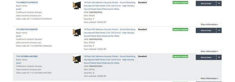 List of product listings with contact information on a white background